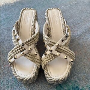 Valentino studded rope wedge sandal